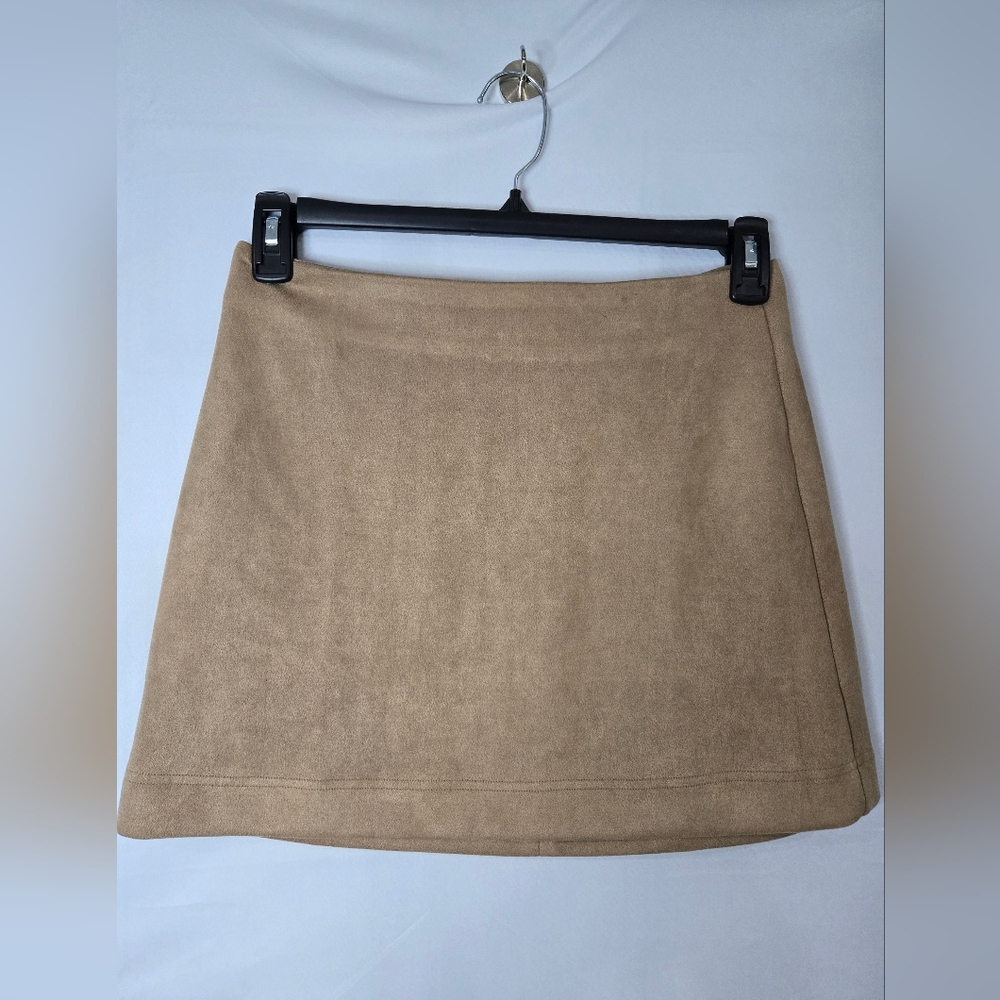 Pink Lily Tan Suede Mini Women's Skirt Size Small